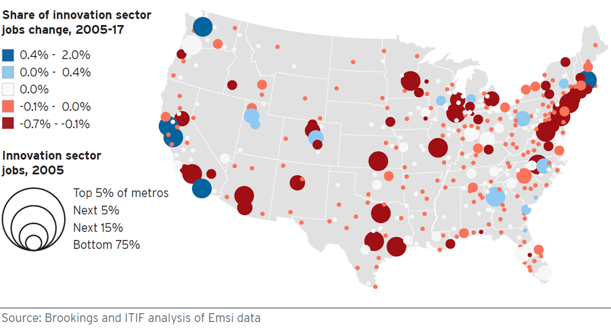 A map of the united states with red and blue dots

Description automatically generated